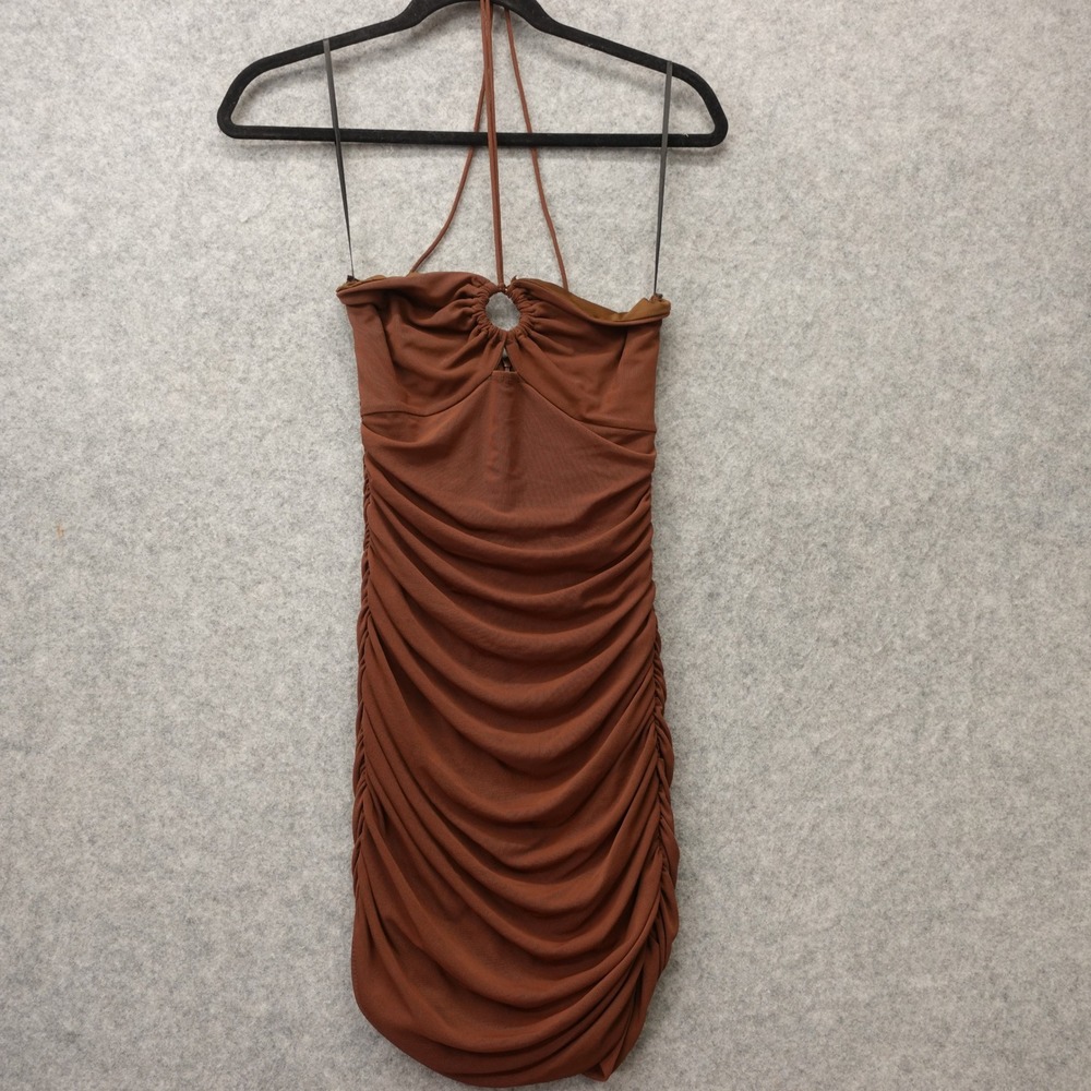 Y2K Fairy Grunge Dress Women S 6 Brown Keyhole Ruched Halter Mini Cocktail RUMOR